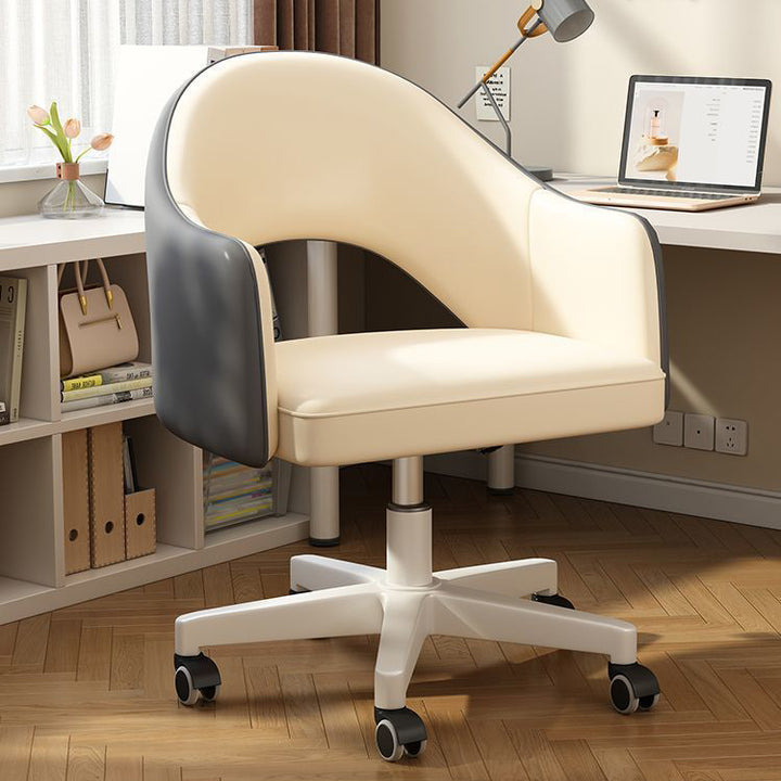 Moderner minimalistischer Schreibtischstuhl aus Mikrofaserleder und Karbonstahl mit quadratischem Kissen und gebogener Rückenlehne, verstellbar und beweglich für das Home Office 