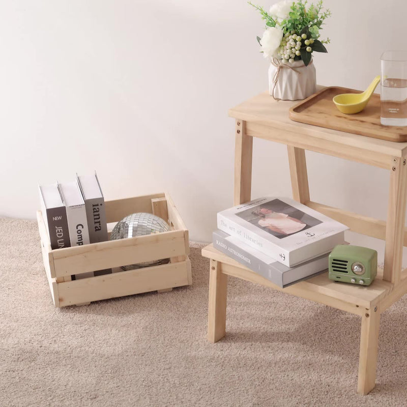 Modern Minimalist Solid Wood Rectangular Step Stool With Ladder Design For Living Room