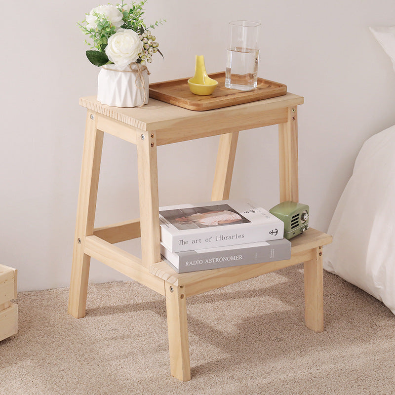 Modern Minimalist Solid Wood Rectangular Step Stool With Ladder Design For Living Room