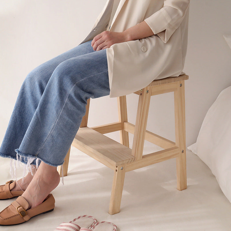 Modern Minimalist Solid Wood Rectangular Step Stool With Ladder Design For Living Room