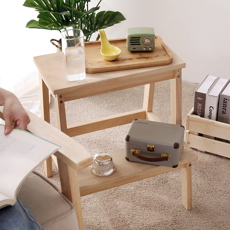 Modern Minimalist Solid Wood Rectangular Step Stool With Ladder Design For Living Room