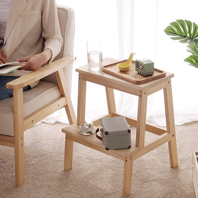 Modern Minimalist Solid Wood Rectangular Step Stool With Ladder Design For Living Room