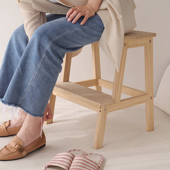 Modern Minimalist Solid Wood Rectangular Step Stool With Ladder Design For Living Room