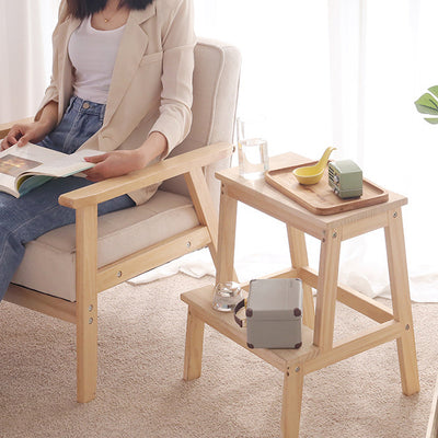 Modern Minimalist Solid Wood Rectangular Step Stool With Ladder Design For Living Room