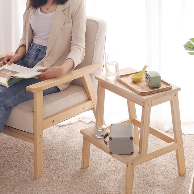 Modern Minimalist Solid Wood Rectangular Step Stool With Ladder Design For Living Room