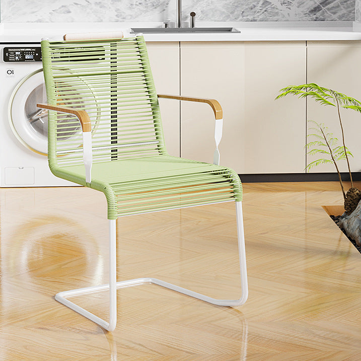 Modern Minimalist PP & Iron Striped Outdoor Lounge Chair With Backrest And Armrests For Garden Or Patio