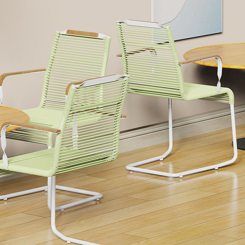 Modern Minimalist PP & Iron Striped Outdoor Lounge Chair With Backrest And Armrests For Garden Or Patio