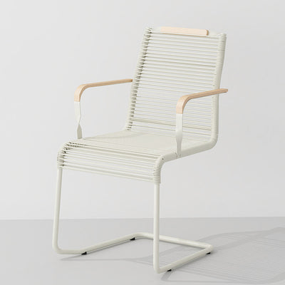 Modern Minimalist PP & Iron Striped Outdoor Lounge Chair With Backrest And Armrests For Garden Or Patio