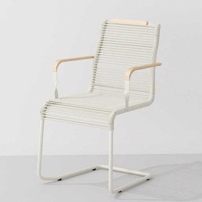 Modern Minimalist PP & Iron Striped Outdoor Lounge Chair With Backrest And Armrests For Garden Or Patio