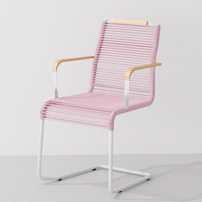 Modern Minimalist PP &amp; Iron Striped Outdoor Lounge Chair With Backrest And Armrests For Garden Or Patio
