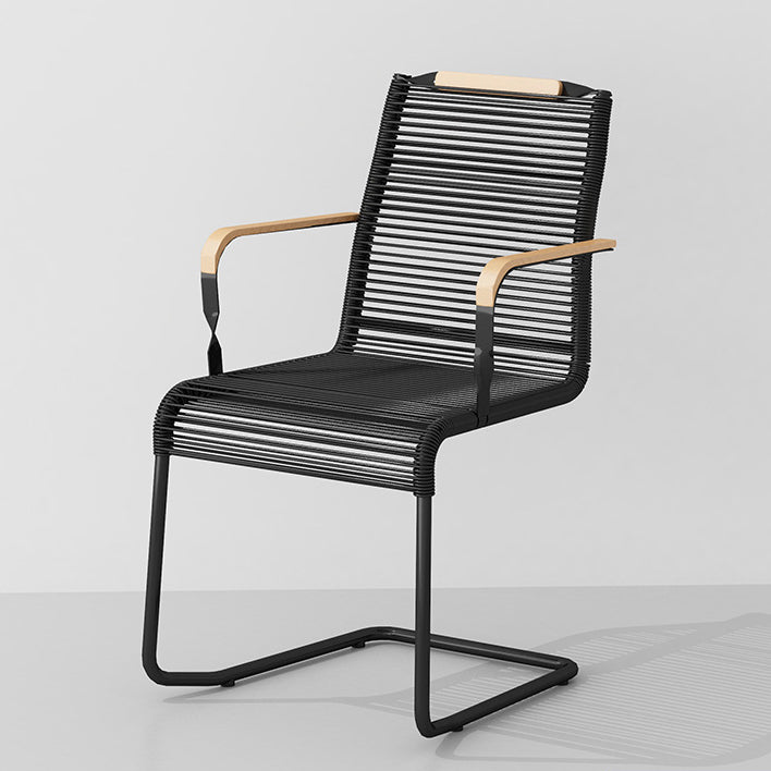 Modern Minimalist PP & Iron Striped Outdoor Lounge Chair With Backrest And Armrests For Garden Or Patio