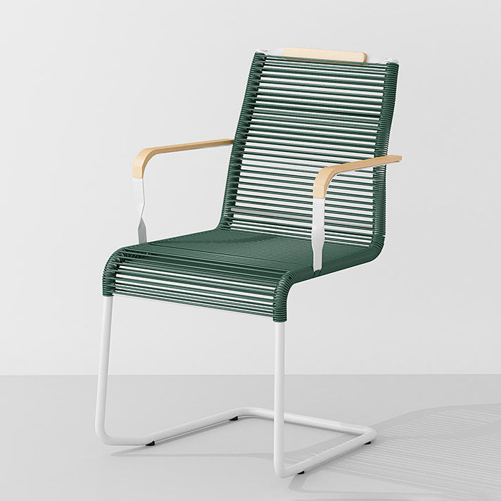 Modern Minimalist PP & Iron Striped Outdoor Lounge Chair With Backrest And Armrests For Garden Or Patio