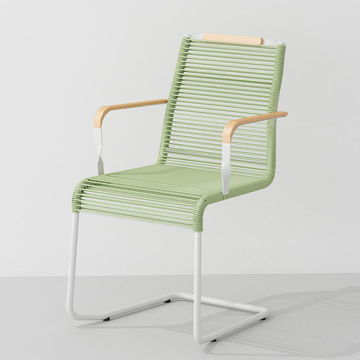 Modern Minimalist PP & Iron Striped Outdoor Lounge Chair With Backrest And Armrests For Garden Or Patio
