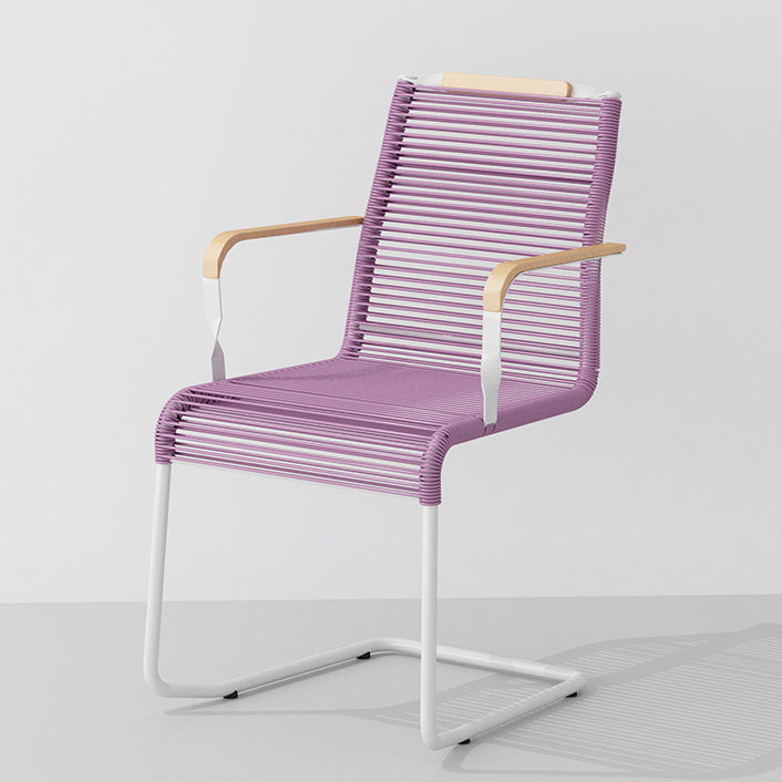 Modern Minimalist PP & Iron Striped Outdoor Lounge Chair With Backrest And Armrests For Garden Or Patio