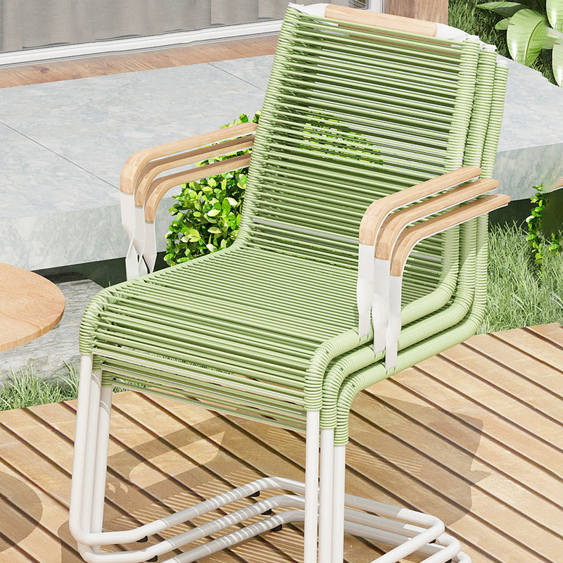 Modern Minimalist PP & Iron Striped Outdoor Lounge Chair With Backrest And Armrests For Garden Or Patio