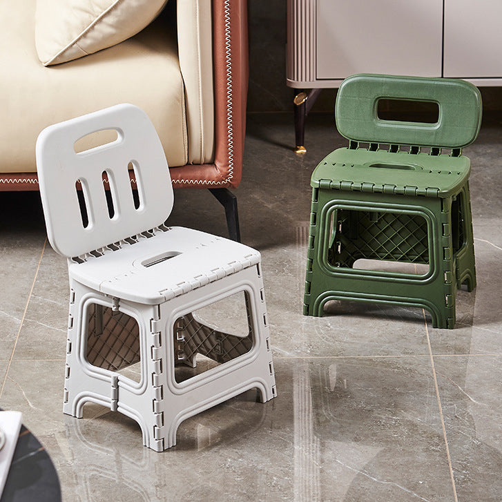 Modern Minimalist Plastic Square Low Stool With Backrest, Foldable &amp; Portable For Living Room