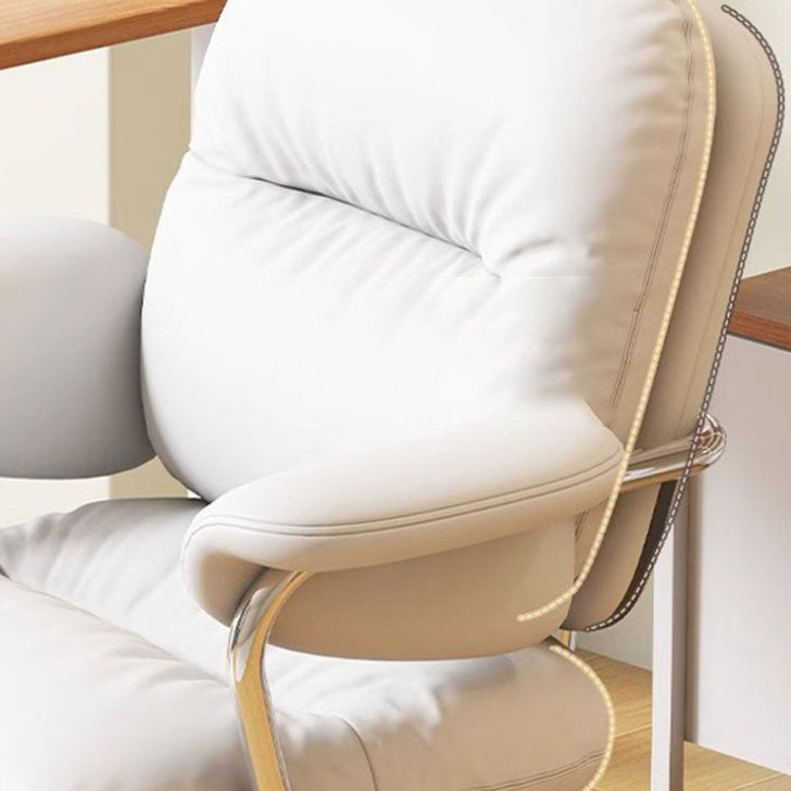 Modern Minimalist PU Leather Carbon Steel Square Cushion Desk Chair With Armrest & Backrest For Home Office
