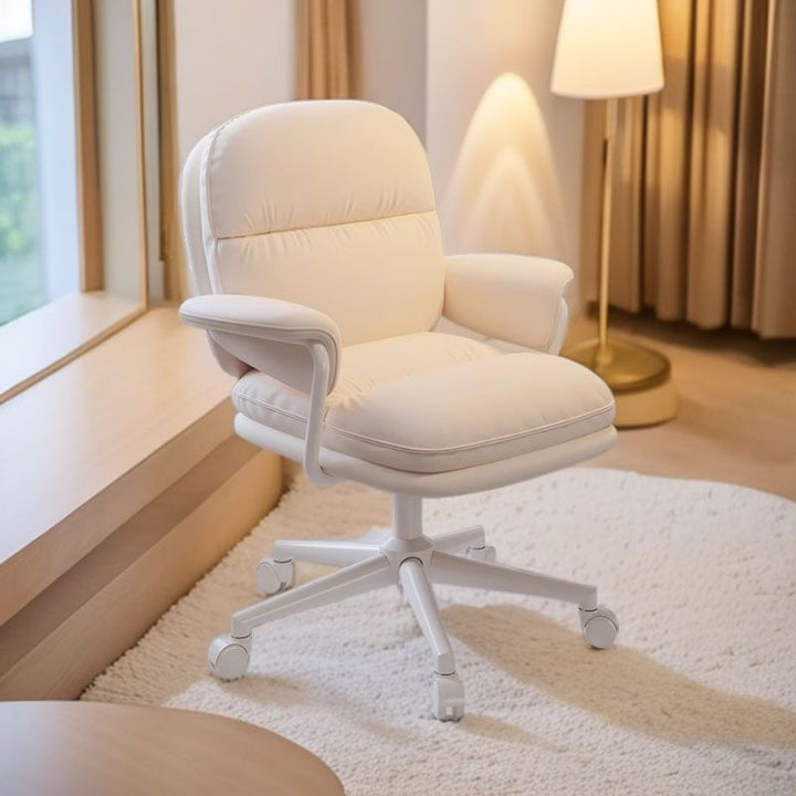 Moderner minimalistischer Schreibtischstuhl aus PU-Leder und Karbonstahl mit quadratischem Sitzkissen, Armlehne und Rückenlehne für das Home Office 