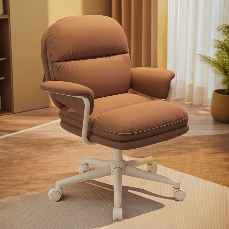 Modern Minimalist PU Leather Carbon Steel Square Cushion Desk Chair With Armrest & Backrest For Home Office