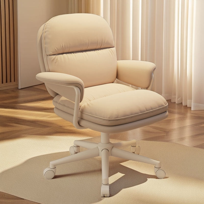 Modern Minimalist PU Leather Carbon Steel Square Cushion Desk Chair With Armrest & Backrest For Home Office