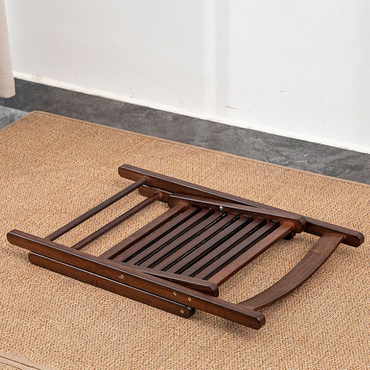 Chaise longue rectangulaire minimaliste moderne en bambou avec accoudoirs pliables pour jardin extérieur 