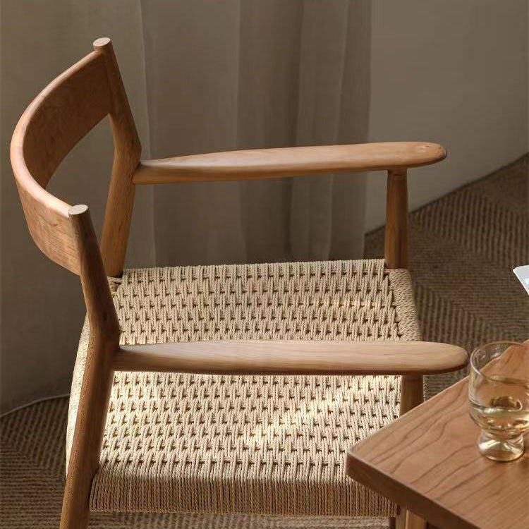 Moderner nordischer Holz- &amp; Seil-Quadrat-Esszimmerstuhl mit Armlehne &amp; Rückenlehne für das Esszimmer 