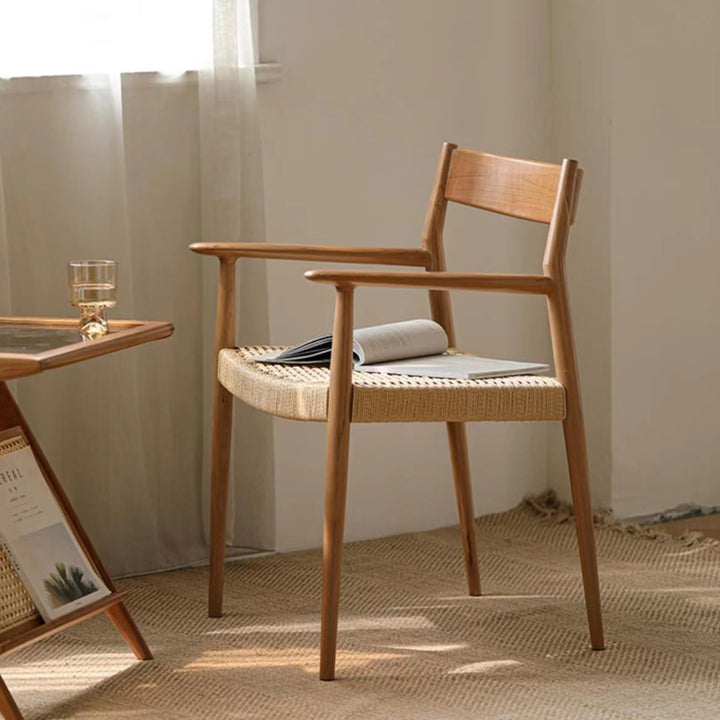 Moderner nordischer Holz- &amp; Seil-Quadrat-Esszimmerstuhl mit Armlehne &amp; Rückenlehne für das Esszimmer 