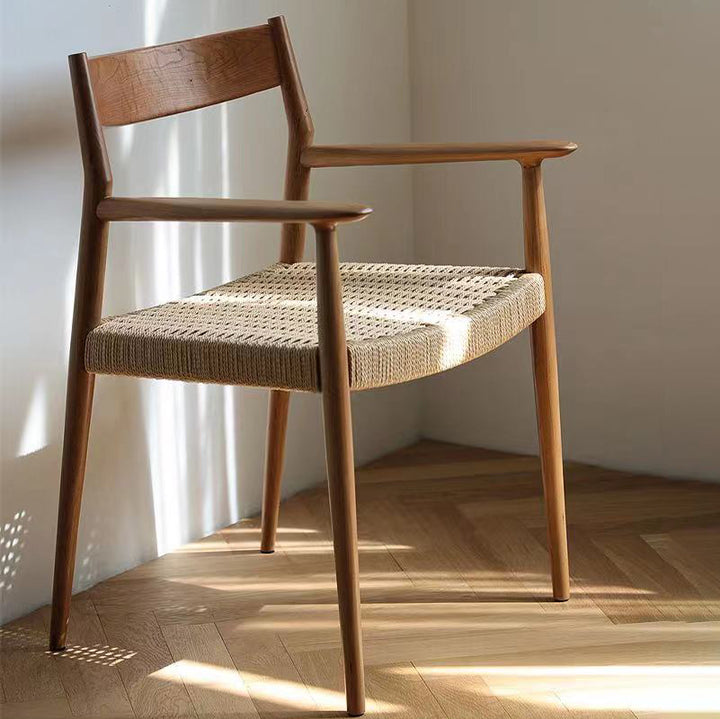 Moderner nordischer Holz- &amp; Seil-Quadrat-Esszimmerstuhl mit Armlehne &amp; Rückenlehne für das Esszimmer 