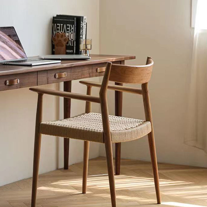 Moderner nordischer Holz- &amp; Seil-Quadrat-Esszimmerstuhl mit Armlehne &amp; Rückenlehne für das Esszimmer 
