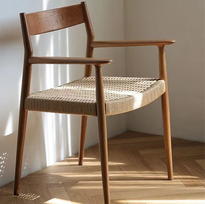 Moderner nordischer Holz- &amp; Seil-Quadrat-Esszimmerstuhl mit Armlehne &amp; Rückenlehne für das Esszimmer 