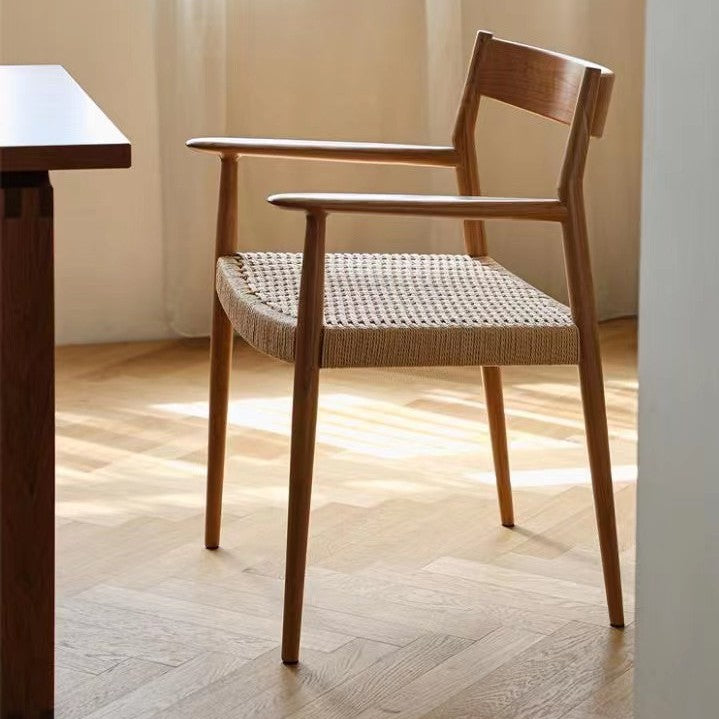 Moderner nordischer Holz- &amp; Seil-Quadrat-Esszimmerstuhl mit Armlehne &amp; Rückenlehne für das Esszimmer 