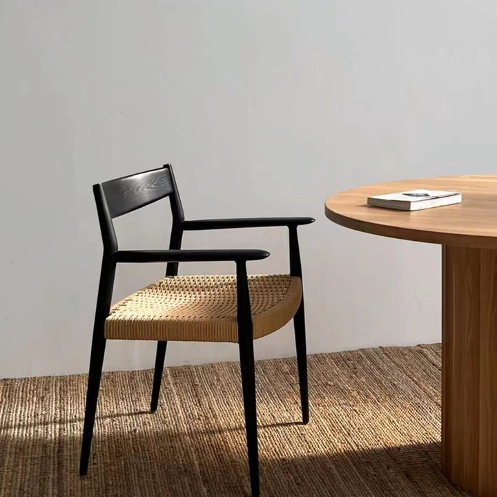 Moderner nordischer Holz- &amp; Seil-Quadrat-Esszimmerstuhl mit Armlehne &amp; Rückenlehne für das Esszimmer 