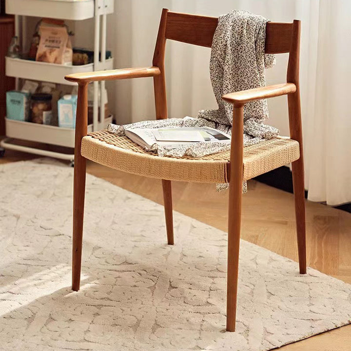 Moderner nordischer Holz- &amp; Seil-Quadrat-Esszimmerstuhl mit Armlehne &amp; Rückenlehne für das Esszimmer 