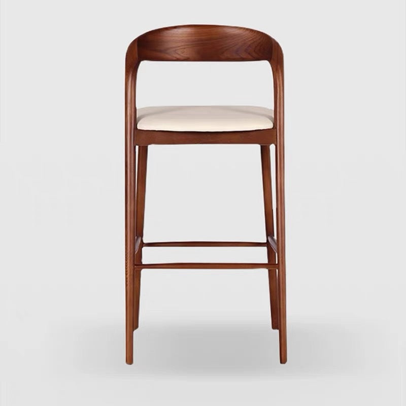 Moderner minimalistischer Holz-Kunstleder-Rechteck-Barhocker mit geschwungener Rückenlehne für das Esszimmer 