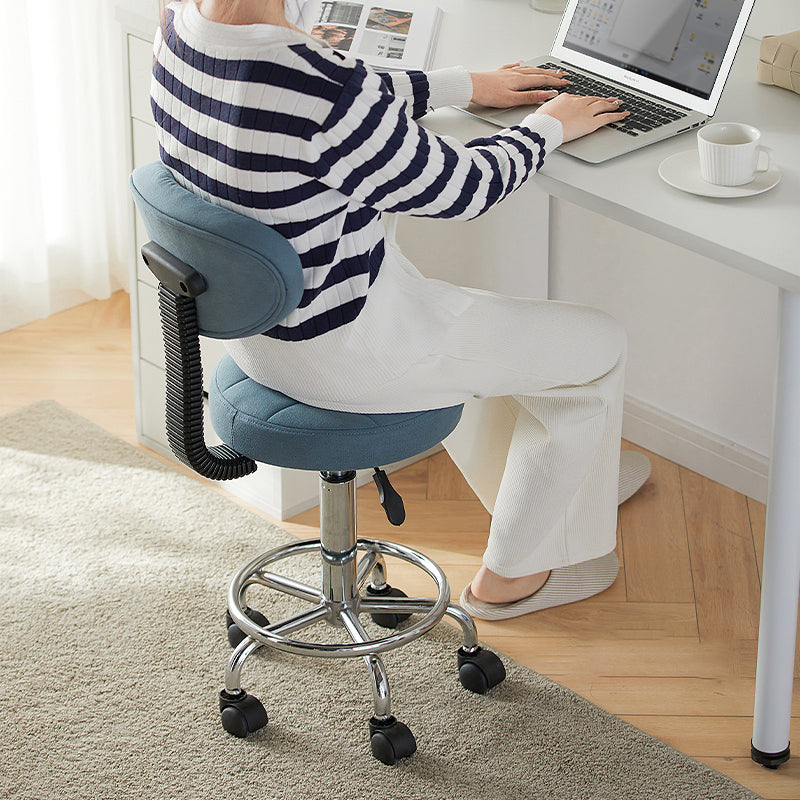 Modern Minimalist Fabric & Metal Round Seat Desk Chair Backrest & Adjustable Height For Home Office