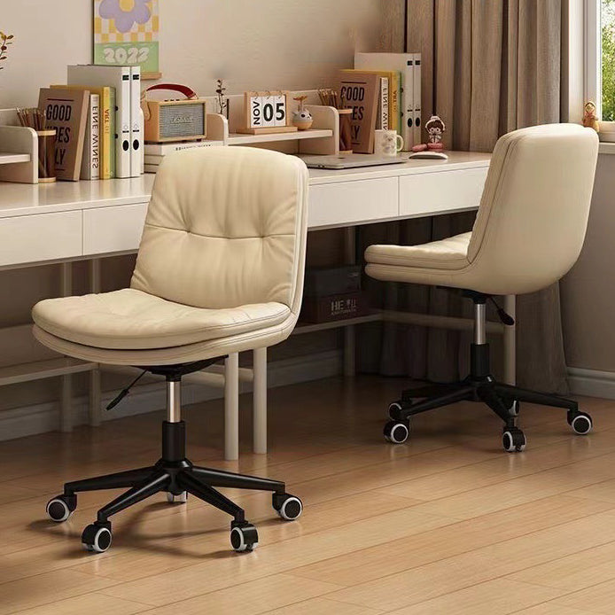 Modern Minimalist PU Leather Square Upholstered Desk Chair With Backrest And Casters For Home Office