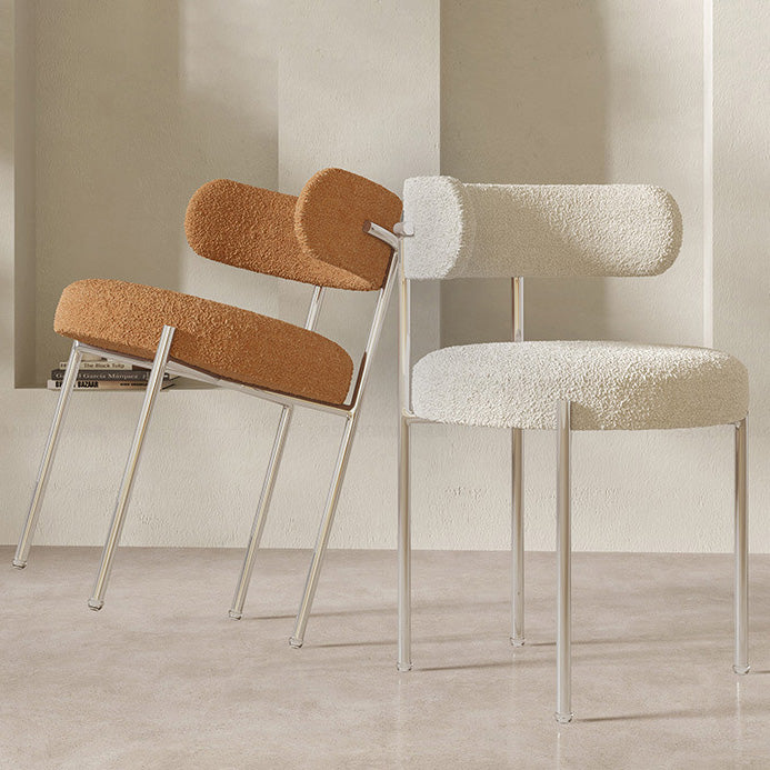 Contemporary Nordic Bouclé & Carbon Steel Round Back Dining Chair For Dining Room