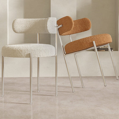 Contemporary Nordic Bouclé & Carbon Steel Round Back Dining Chair For Dining Room