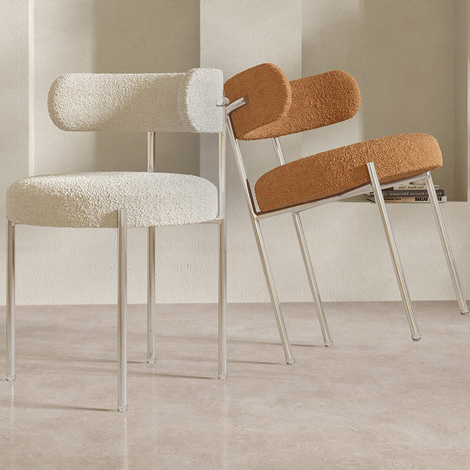 Contemporary Nordic Bouclé & Carbon Steel Round Back Dining Chair For Dining Room