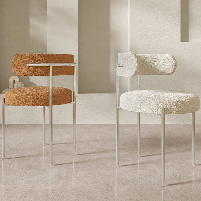 Contemporary Nordic Bouclé & Carbon Steel Round Back Dining Chair For Dining Room