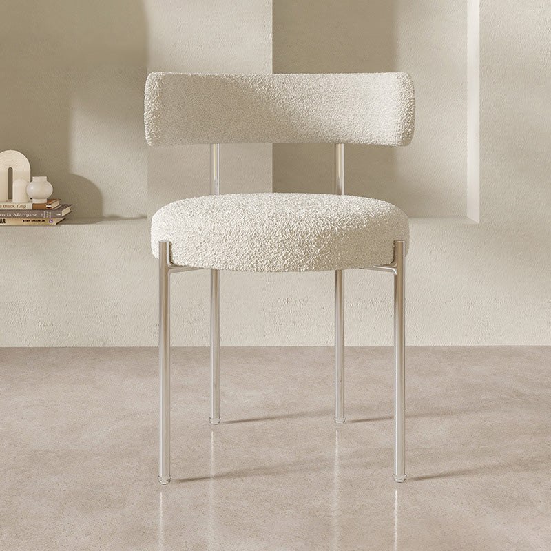 Contemporary Nordic Bouclé & Carbon Steel Round Back Dining Chair For Dining Room
