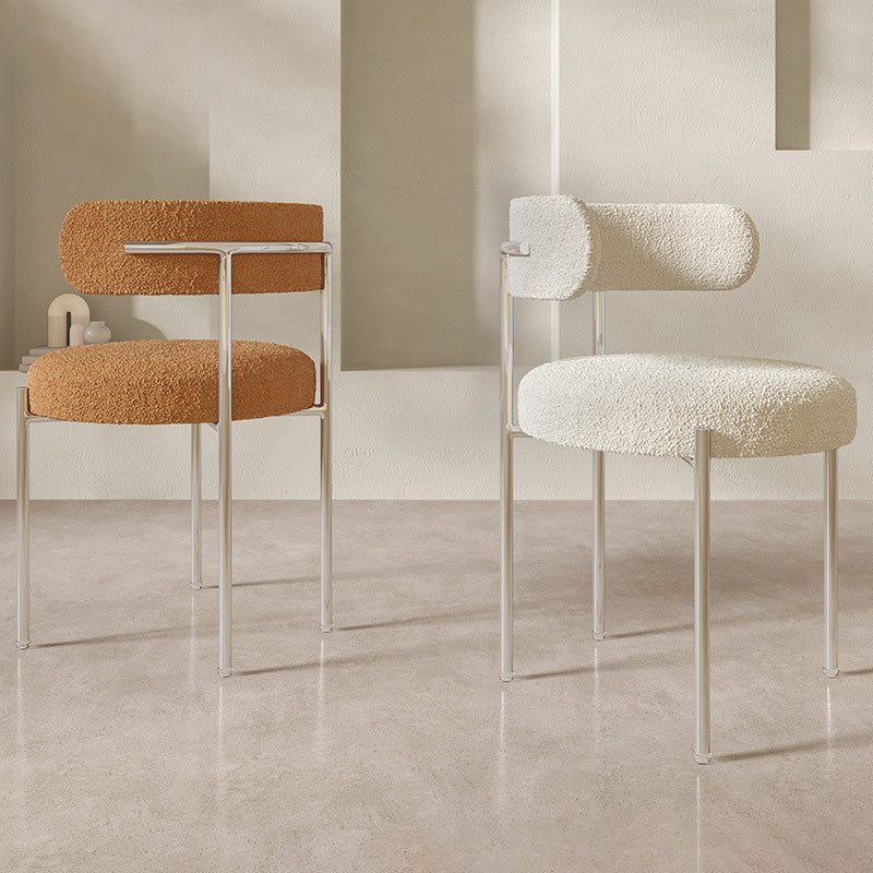 Contemporary Nordic Bouclé & Carbon Steel Round Back Dining Chair For Dining Room