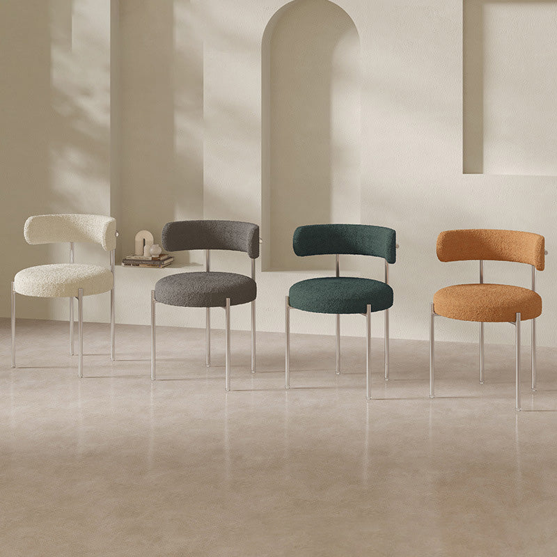 Contemporary Nordic Bouclé & Carbon Steel Round Back Dining Chair For Dining Room