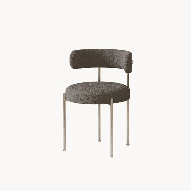 Contemporary Nordic Bouclé & Carbon Steel Round Back Dining Chair For Dining Room