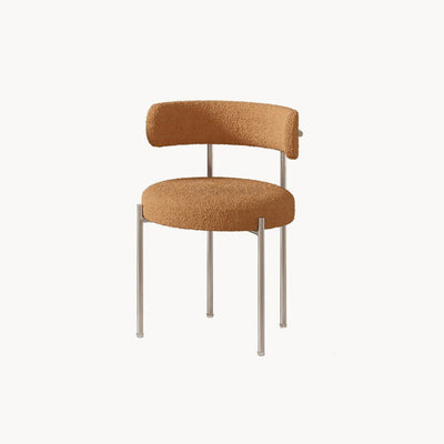 Contemporary Nordic Bouclé & Carbon Steel Round Back Dining Chair For Dining Room
