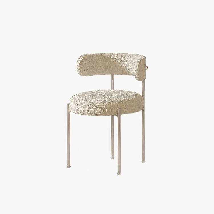 Contemporary Nordic Bouclé & Carbon Steel Round Back Dining Chair For Dining Room