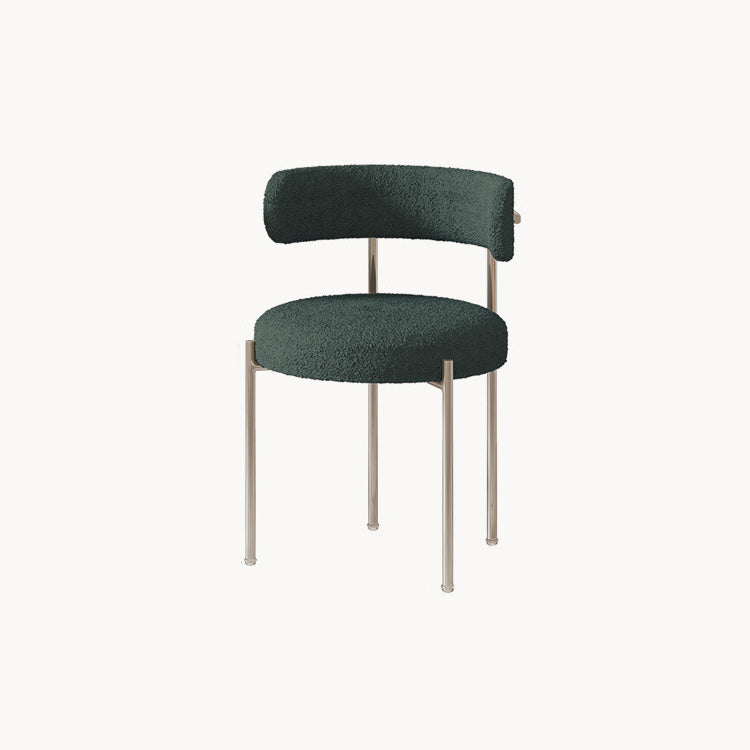 Contemporary Nordic Bouclé & Carbon Steel Round Back Dining Chair For Dining Room
