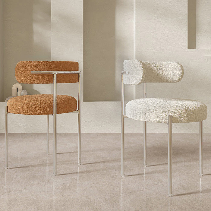 Contemporary Nordic Bouclé & Carbon Steel Round Back Dining Chair For Dining Room