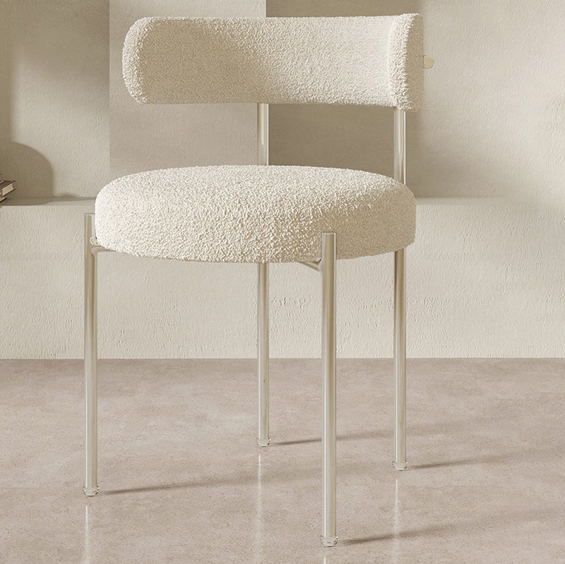 Contemporary Nordic Bouclé & Carbon Steel Round Back Dining Chair For Dining Room