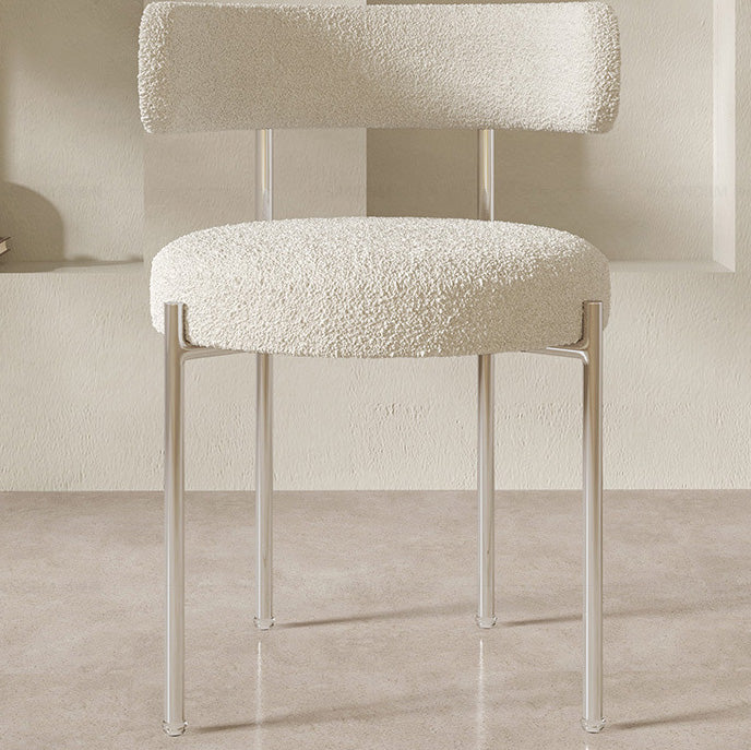 Contemporary Nordic Bouclé & Carbon Steel Round Back Dining Chair For Dining Room